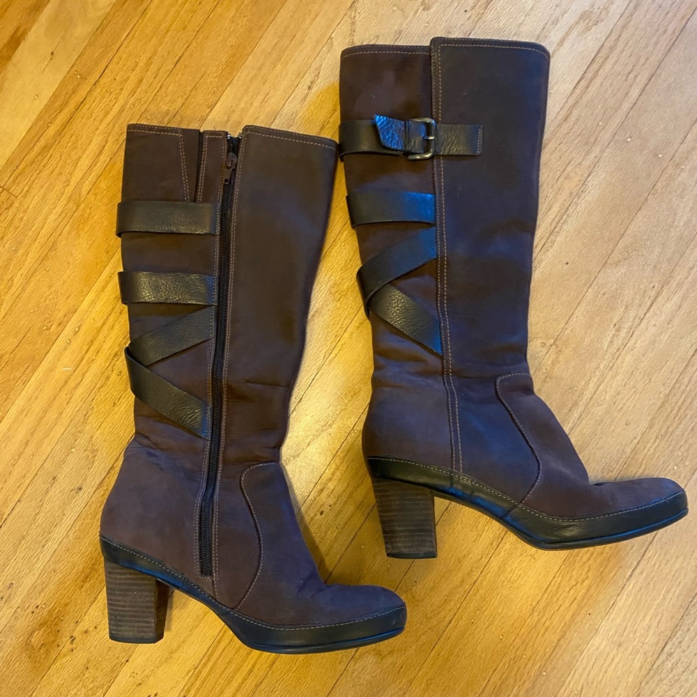 Clarks rich brown nubuck suede lined knee high boots